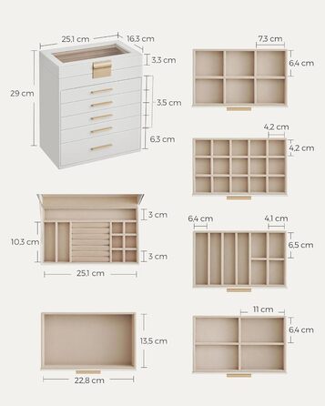 Органайзер для ювелірних виробів 6-рівневий, хмарно-білий SONGMICS