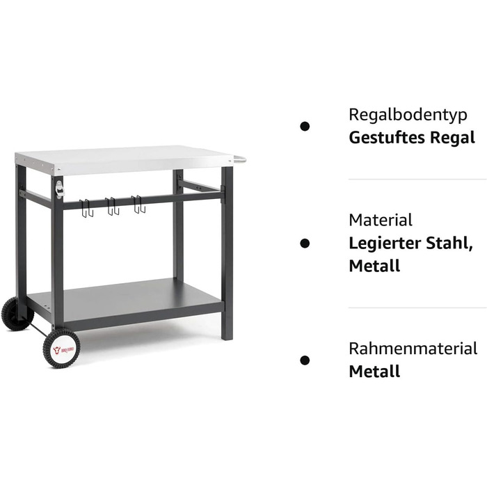 Візок для гриля BBQ-Toro 85 x 50 x 81 см Металевий стіл-гриль з великою робочою поверхнею Приставний стіл для гриля Стіл для гриля Візок для подачі на відкритому повітрі Садовий візок (чорний / сріблястий)