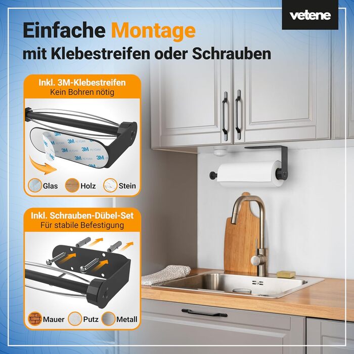 Держатель для кухонных рулонов, чорний Zewa Vetene