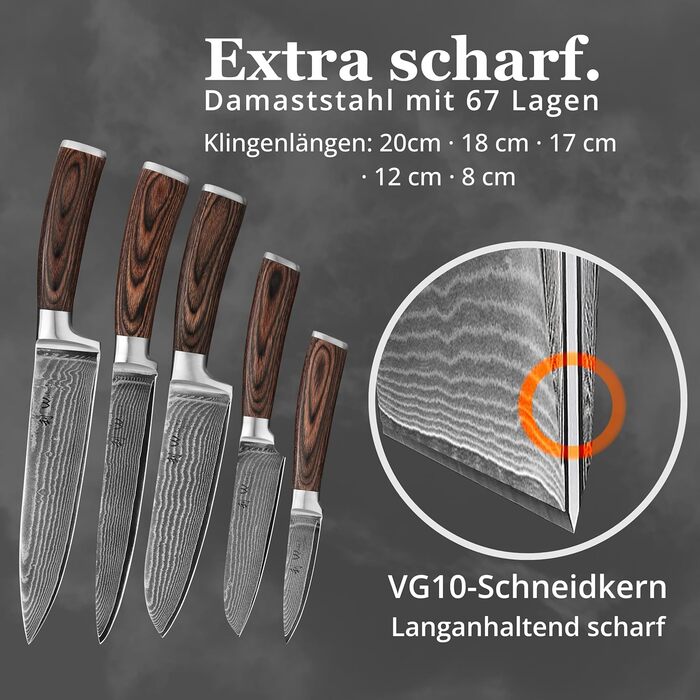 Набір кухонних ножів 5 предметів з дамаської сталі  Wakoli