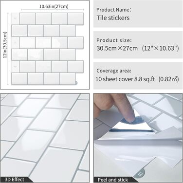 Самоклеюча наклейка на плитку для кухні 30,5 х 30,5 см 10 шт DEWOO