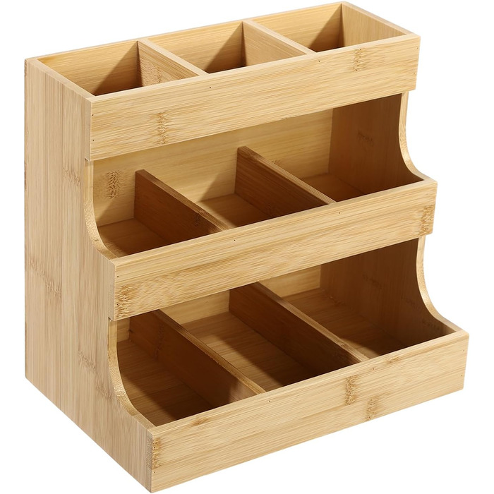 Тримач для чайних пакетиків з бамбука Qussse, 9 відділень, 3 рівні, органайзер для зберігання чайних пакетиків для дому, офісу, кафе, чайних будиночків