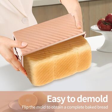 Набір з 2 прямокутних форм для випікання хліба 220 г та 1000 г з кришками, рожеве золото