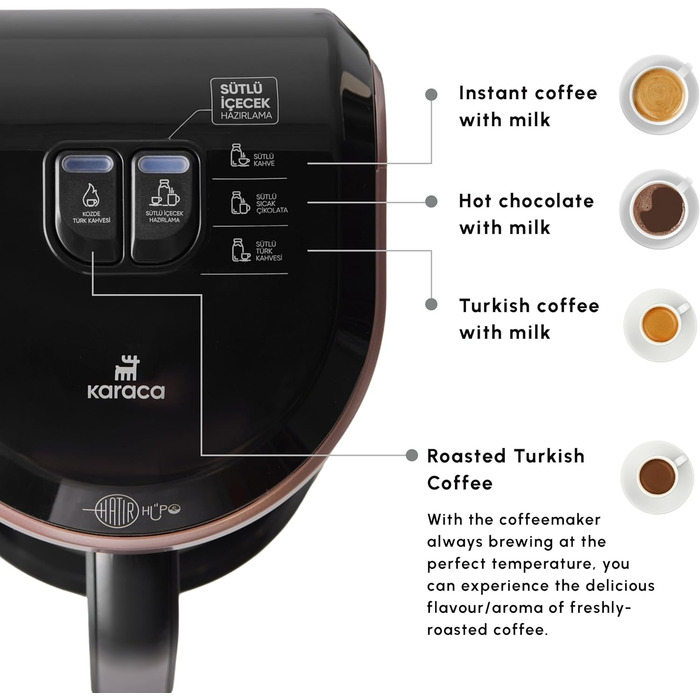 Турецька кавоварка KARACA Hatr Hups, машина для підігріву молока, на 5 осіб, повністю автоматична кавоварка, турецький мокко з молоком, гарячий шоколад, розчинна кава з молоком, тепле молоко (молоко рожеве золото)