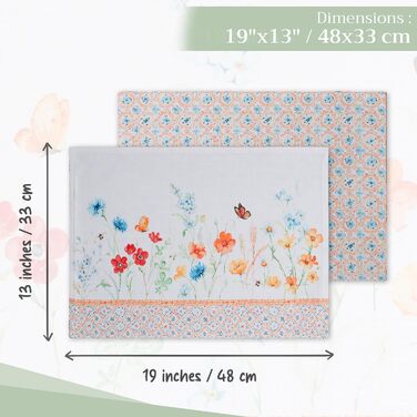 Бавовняні килимки для серветок, набір з 4 шт. , декоративні килимки для серветок, пасхальні килимки, що миються, для свят, вечерь, весни, літа (33 см x 48 см) (029 - Літній шепіт), 39Hermine 100