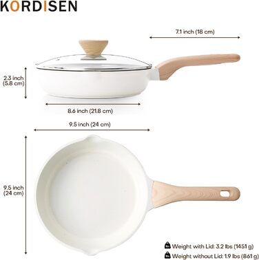 Сковорода 24 см зі скляною кришкою, біла Kordisen