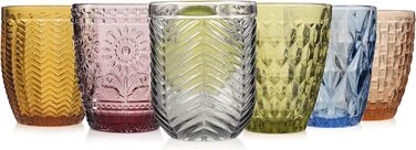 Набір склянок для пиття Singer Набір скляних склянок Porto з 6 предметів для 6 осіб, склянка для води, різнокольорова, унікальна нарізка, повсякденний, сімейна вечеря, офіс, набір склянок для соку на відкритому повітрі 310 мл поштові 6 шт.