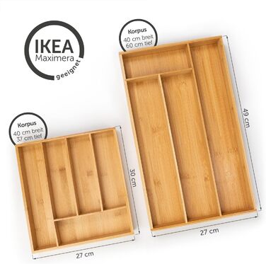 Бамбуковий лоток для столових приборів Blumtal - Регульована перегородка для шухляд для кухні - Органайзер для столових приборів з 7-9 відділеннями - Висувна шухляда для кухонних шухляд - Великий, гнучкий органайзер для столових приборів - 7-9 відділень (