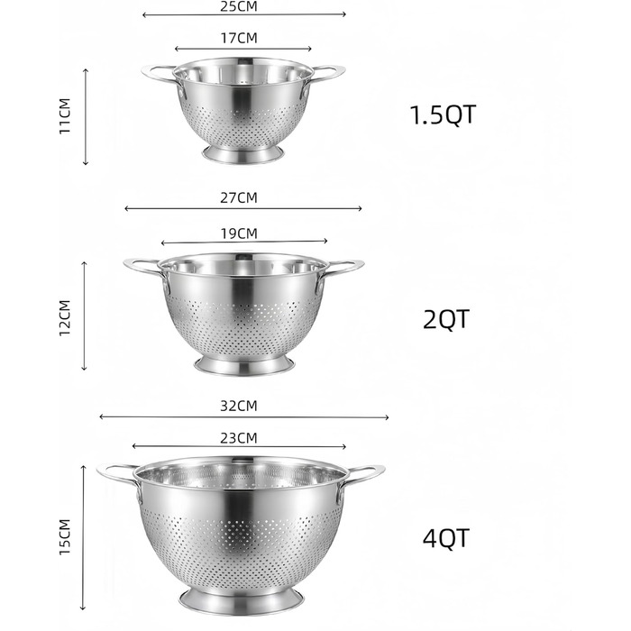 Набор из 3 металлических сит из нержавеющей стали KINGBON