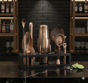 Набір бармена з чорною бамбуковою підставкою 11 предметів Highball & Chaser