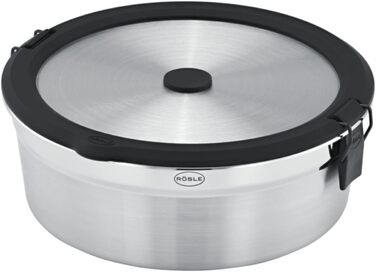 Кришка RSLE FLEXX 2GO з нержавіючої сталі з затискачами для ланч-боксу, силіконовий обідок, герметична, силіконовий клапан, сріблясто-чорна, срібляста (кругла з нержавіючої сталі, кругла 1,4 л)