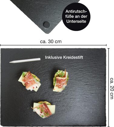 Сервірувальна тарілка з крейдяною ручкою - грифельні тарілки для фуршету, суші та сиру - ідеально підходять для сервірування та як прикраса (30x20 см), 6 шт.