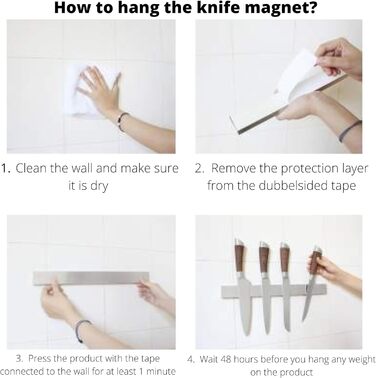 Тримач ножа магнітний, включаючи стрічку, стрічку (3M) і гвинтове кріплення - ножовий блок Магнітний тримач ножів Ножовий блок чорний (бамбук), 40