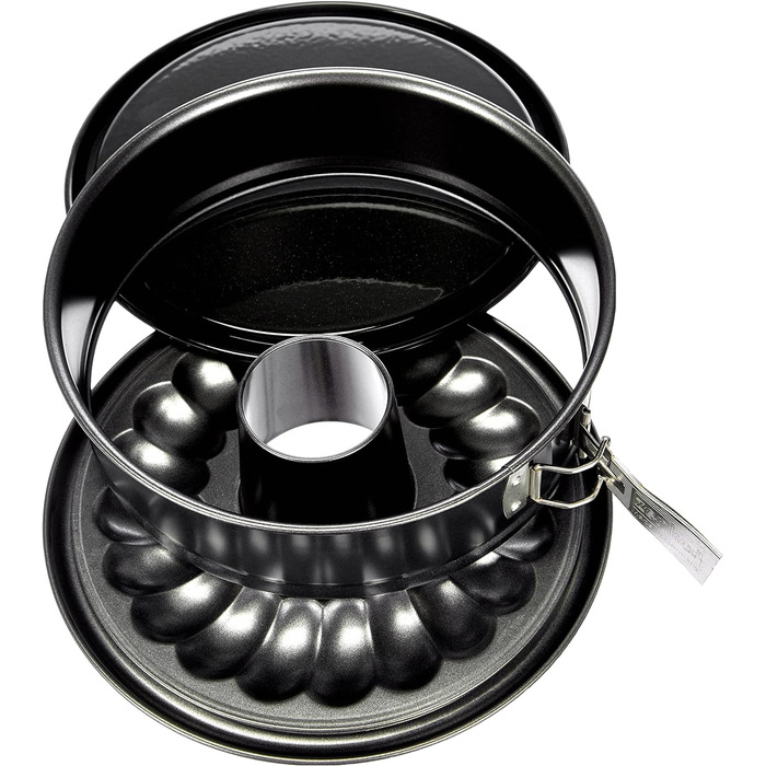 Пружинна форма Zenker 7004 Ø 26 см DELUXE, форма для випічки з плоским і трубчастим дном з емальованим покриттям з листової сталі, кругла форма для торта з дуже високим бортиком (колір чорний металік), кількість