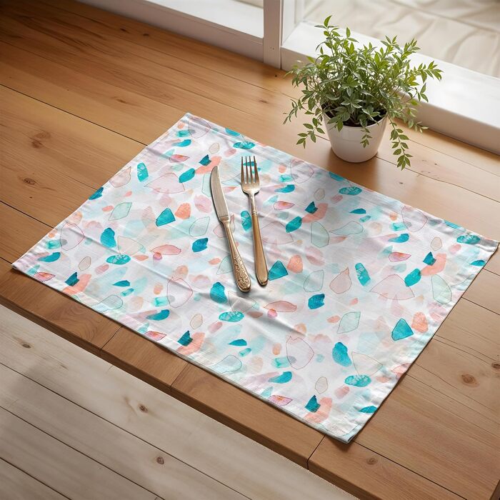 Бавовняні килимки, набір з 4 шт. , декоративні килимки, пасхальні килимки, що миються, для свят, вечерь, весни, літа (33 см x 48 см) (046 - Літній пікнік), 39Hermine, 100