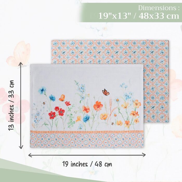 Бавовняні килимки для серветок, набір з 4 шт. , декоративні килимки для серветок, пасхальні килимки, що миються, для свят, вечерь, весни, літа (33 см x 48 см) (029 - Літній шепіт), 39Hermine 100