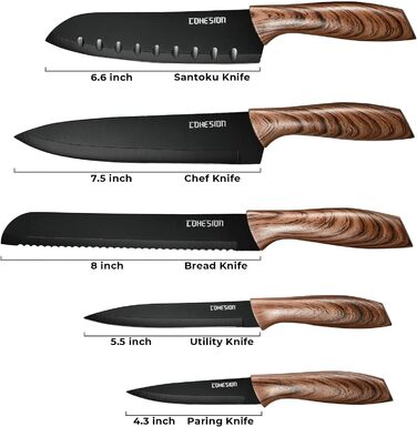 Ніж Santoku Кухонний ніж Гострий ніж для м'яса, професійно викуваний з імпортної високовуглецевої нержавіючої сталі з красивим магнітним тримачем для ножів - Meteorites (набір ножів із 5 предметів), 7