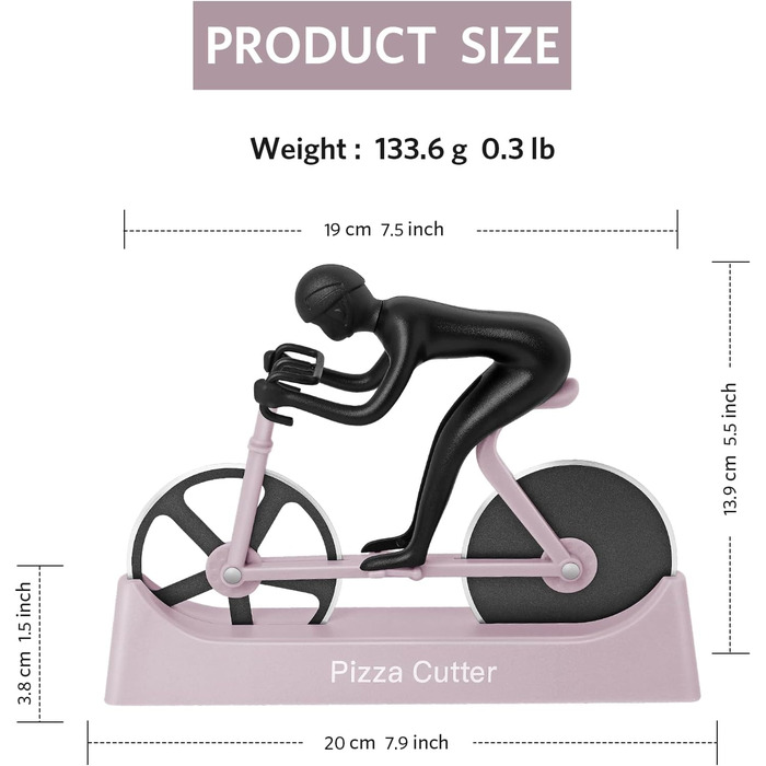 Резак для пиццы в виде велосипедиста с подставкой, лиловый KUONIIY