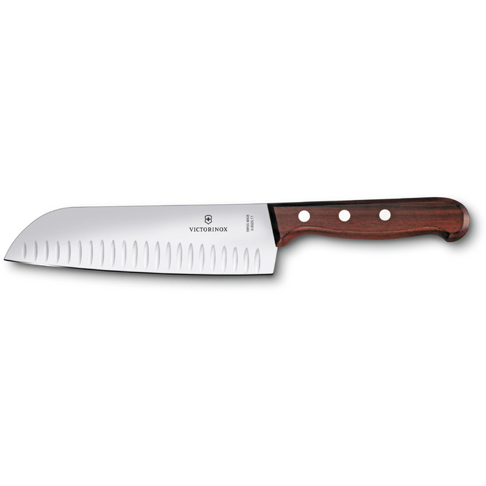 Кухонный нож Victorinox Wood Santoku лезвие 17см рифленый. с деревьев. с ручкой в подарочной упаковке.