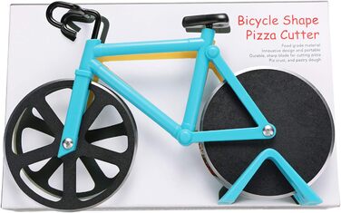Резак для пиццы в виде велосипедиста с подставкой, сине-зеленый KUONIIY