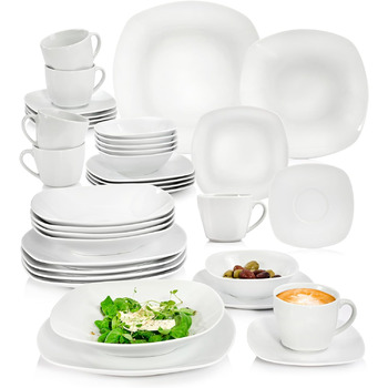 СПІВАЧКА Білий обідній сервіз Bilgola, порцеляновий набір посуду з 30 предметів на 6 персон, набір тарілок округлого дизайну, обідня тарілка (комбінований сервіз 36 шт. )