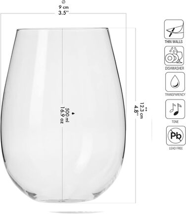 Набір безніжкових келихів для білого вина 6 шт 500 мл Krosno