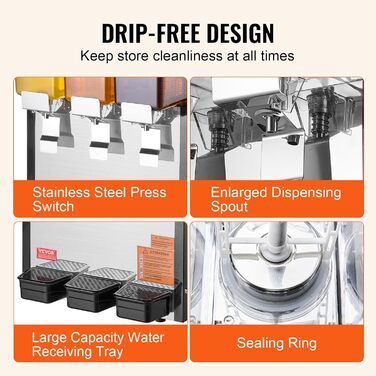 Профессиональный диспенсер для напитков с резервуарами 3 x 10 л 440 Вт VEVOR