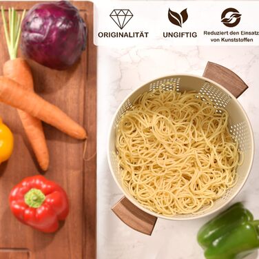 Металеве сито для пасти з дерев&39яною ручкою та стабільною основою, велике кухонне сито 22 см для пасти, овочів та фруктів, міцне кухонне сито (матовий пісочно-жовтий)