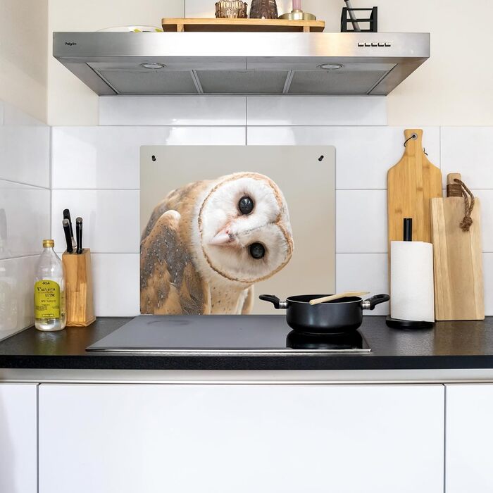 Фартух для плити, кухонний фартух, вініл, 78x52 см, декор для кухні, облицювання стіни, кришка для плити - сіро-чорна (сипуха - тварина, 52Д x 59Ш см)