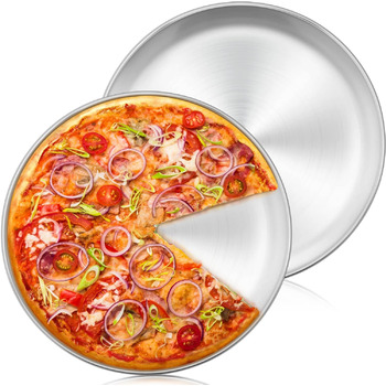 Круглий лоток для піци Herogo з нержавіючої сталі, 30,5 см, набір з 2 шт. , велика здорова тарілка для піци для духовки, випічки, сервірування, можна мити в посудомийній машині 2 12-дюймові