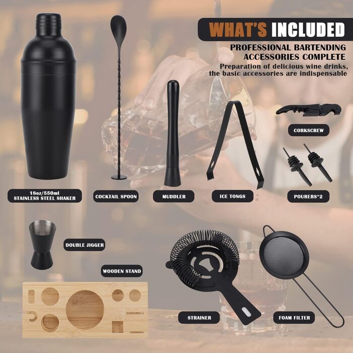 Набір бармена 11 предметів чорний OBALY