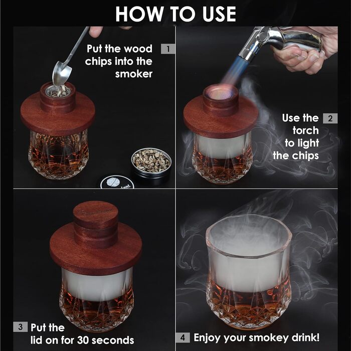 Набор для копчения коктейлей и классических напитков с факелом включает в себя 8 уникальных вкусов Smokeologist
