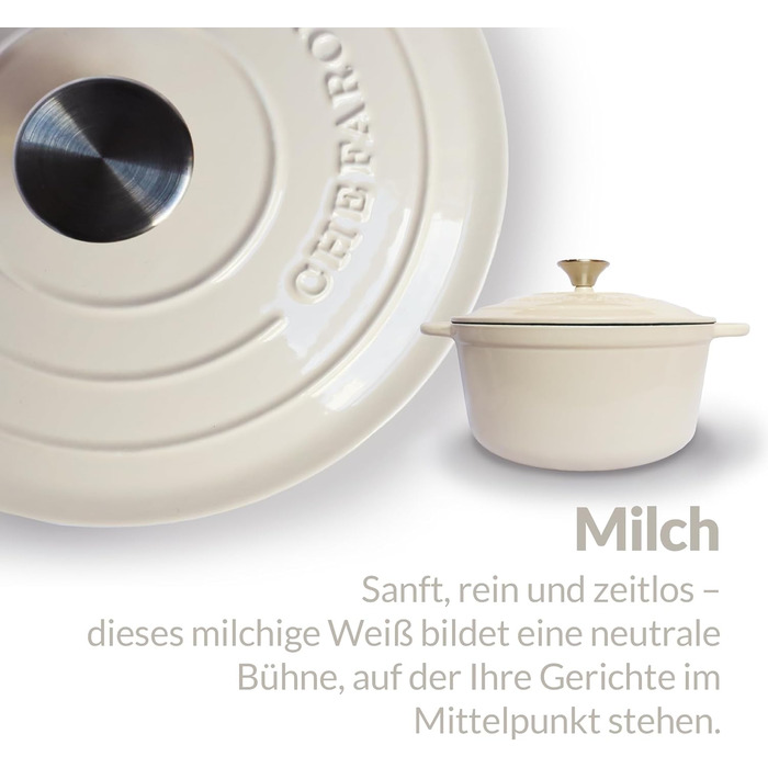 Чавунна жаровня 3,5 л з кришкою 24 см, кремова Chefarone