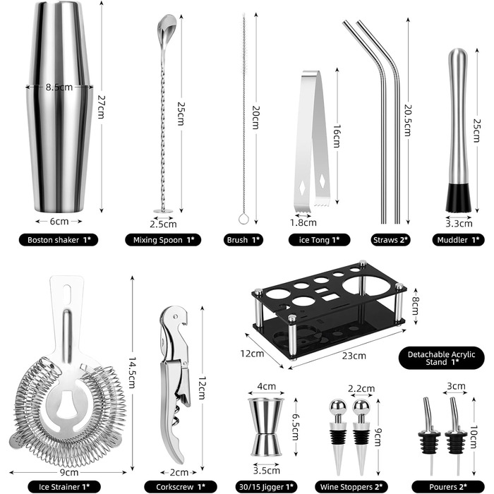 Набор для коктейлей из нержавеющей стали 15 предметов Cinnani