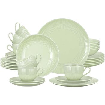 Набір столового посуду Seltmann Weiden Amina з 30 предметів, повний набір посуду на 6 осіб, посуд та кавовий сервіз з тонким рельєфним візерунком, порцеляна (селадон)