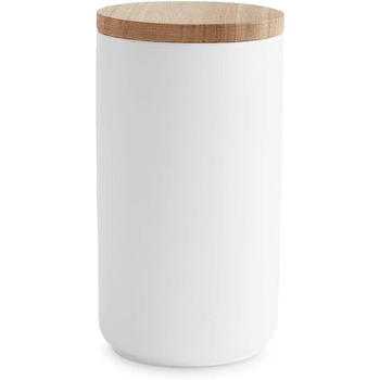 Керамічні банки для зберігання SPRINGLANE 2 шт. Набір з дерев'яною кришкою Sweet Scandi, гумова дерев'яна кришка, коробки для зберігання, коробки для зберігання продуктів ( білі 10x18 см)
