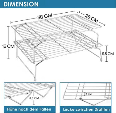 Охолоджувальна решітка Herogo, -Багаторівневий набір охолоджувальних стійок з нержавіючої сталі, прямокутна решітка для охолодження випічки, ідеально підходить для печива, тортів, хліба, 8x26 см, складається та штабелюється, можна мити в посудомийній маши