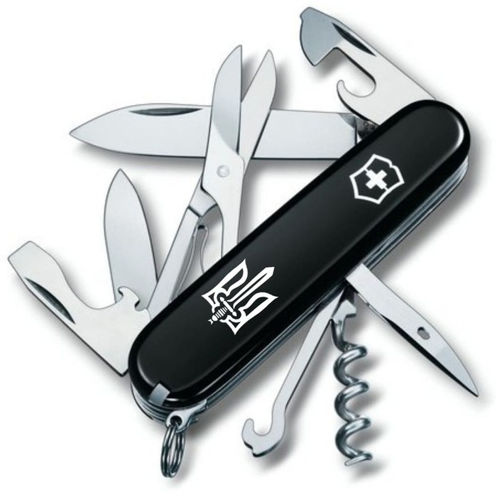 Нож Victorinox Climber Ukraine 91мм/14funk/черный/Trident OUN белый.