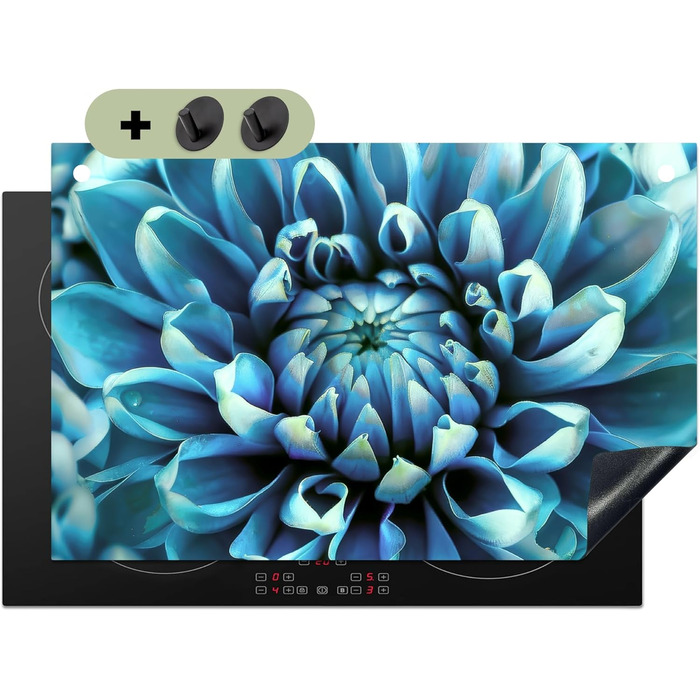 Фартух для плити, кухонний фартух, вініл, 78x52 см, декор для кухні, облицювання стіни, кришка для плити - сіро-чорний (синій - жоржина, 52,7Д x 81,6Ш см)