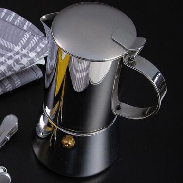 Кавоварка еспресо Cilio AIDA Підходить для всіх типів плит, включаючи індукційні Ø 9 см, В 17,5 см Італійська кавоварка Кафетера Машина мокко (полірована нержавіюча сталь, 2 чашки)