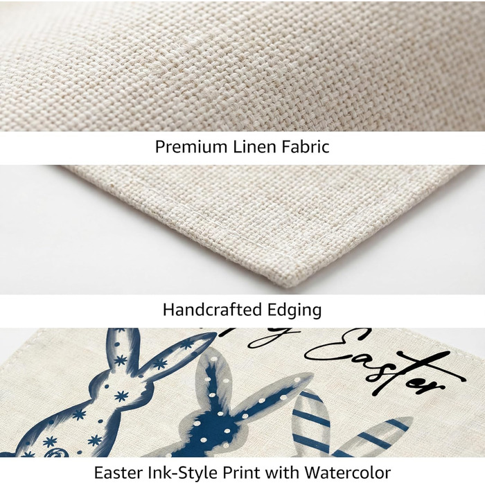 Великодні серветки &quotЩасливого Великодня&quot з коричневим кроликом, набір з 4 шт. , 32x45 см, весняний різдвяний килимок, серветки, що миються, прикраса для кухні-вечірки (синій, 32 x 45 см)
