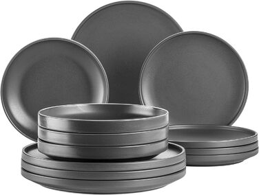 Серия MSER Vada, современный набор тарелок на 4 персоны с высоким гастрономическим качеством, обеденный сервиз из 12 предметов в скандинавском дизайне, прочный фарфор, серый матовый