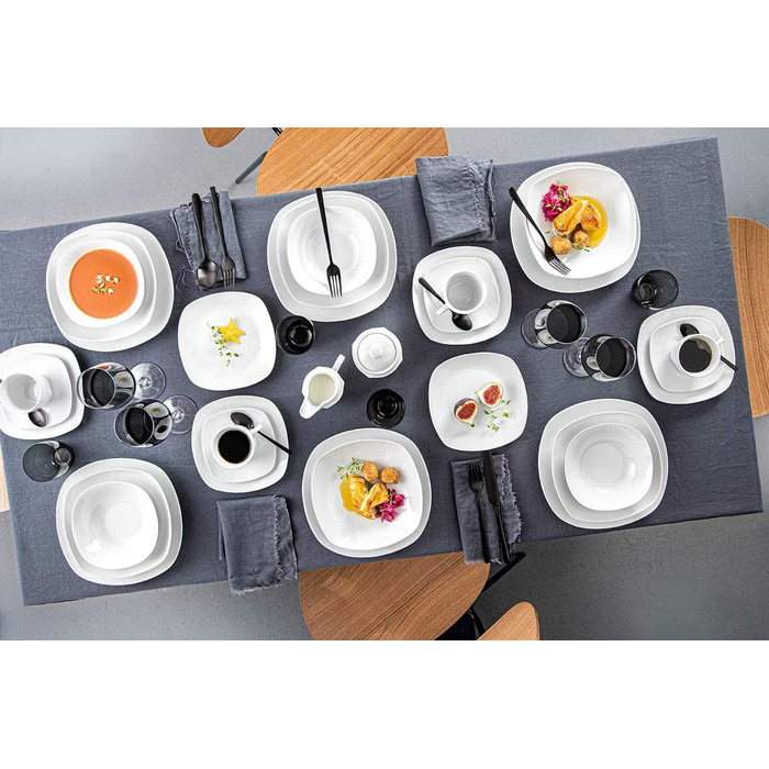 СПІВАЧКА Білий обідній сервіз Bilgola, порцеляновий набір посуду з 30 предметів на 6 персон, набір тарілок округлого дизайну, обідня тарілка (супова тарілка 6 шт. )