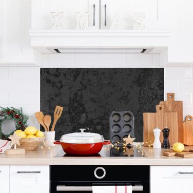 Дизайнерський кухонний фартух з алюмінієвого композиту, кухонний фартух, товщина 3 мм, 60x100 см, (натуральний камінь чорного кольору)