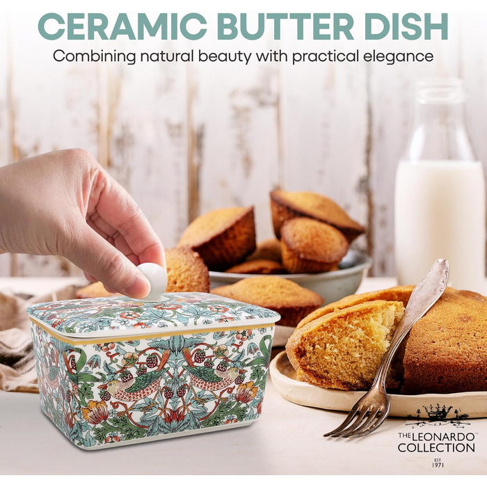 Маслянка з кришкою, китайська кераміка, з гарними акварельними мотивами, дизайн якої розроблено галереєю Дженніфер Роуз для Busy Bee (зелена)