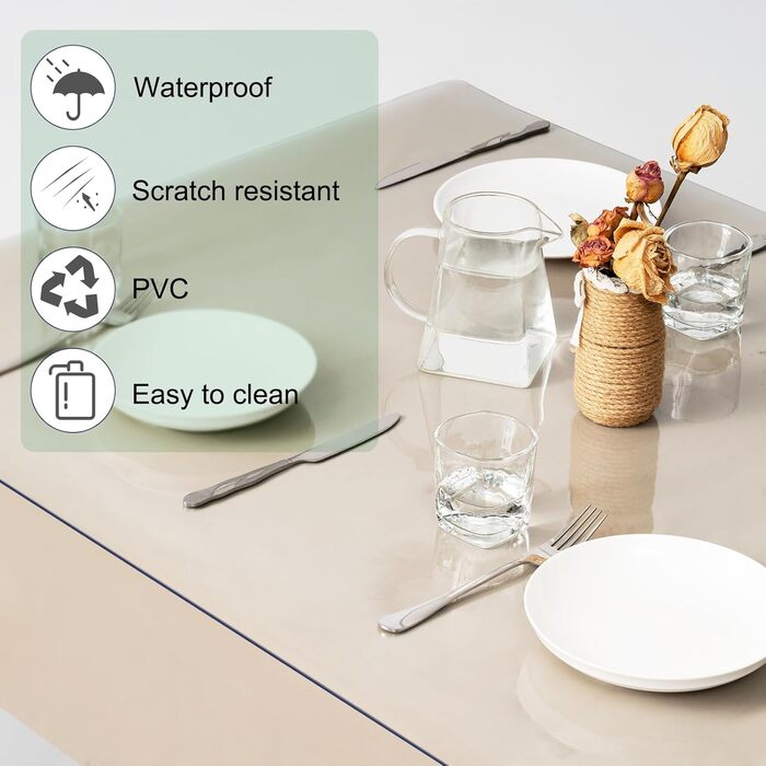 Захисна плівка для столу WOLTU 1 мм ПВХ, кришталево прозора скатертина з високим блиском, прозора, водонепроникна, захисна плівка для столу, що миється, прямокутна 90x180 см (120 x 80 см (прямокутна), ПВХ, 2 мм)