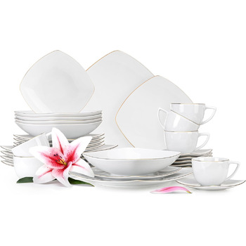 Набор посуды konsimo Combi на 12 персон Набор тарелок CARLINA Modern 36 предметов Столовый сервиз - Сервиз и наборы посуды - Комбинированный сервиз на 12 персон - Сервиз для семьи - Посуда Столовая посуда (Комбинированный сервиз 30 шт., Golden Edges)