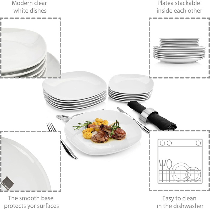СПІВАЧКА Білий столовий сервіз Bilgola, порцеляновий набір посуду з 30 предметів на 6 персон, набір тарілок округлого дизайну, обідня тарілка (столовий сервіз 12 шт. )