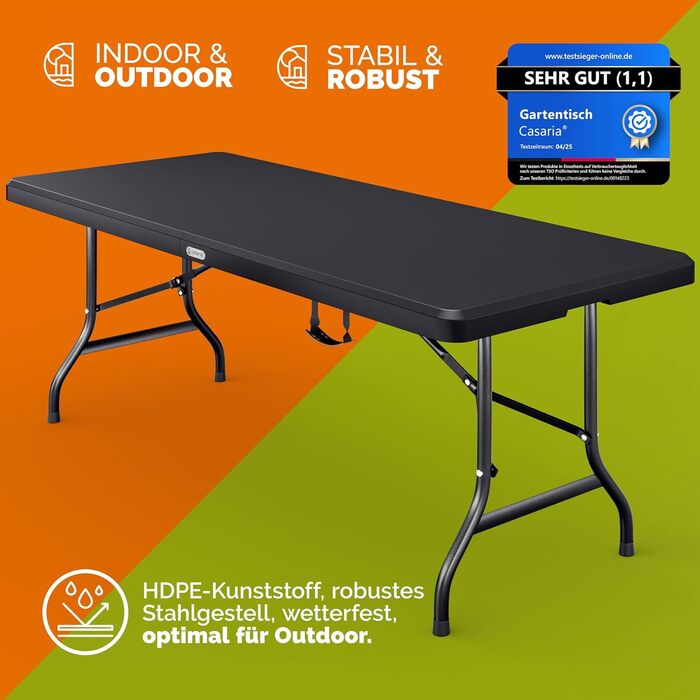 Садовий стіл 183x76 см антрацитовий Casaria