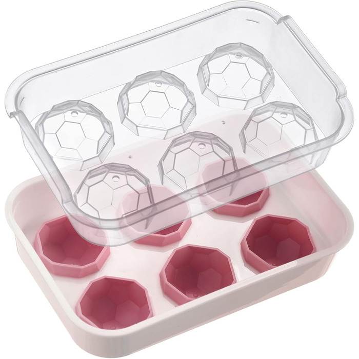 Льодогенератор Westmark Ice Cube Maker Cube форма для льоду з кришкою, для приготування 6 великих кубиків льоду, прозорий/червоний/білий пластик, без BPA, великий (круглий, великий)